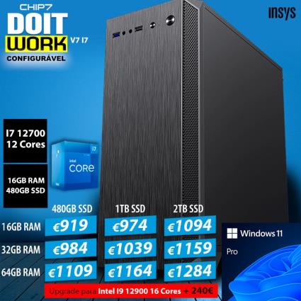 CHIP7 COMPUTADOR DESKTOP TRABALHO INSYS V7 I7 Windows 11 Pro - Configurável
