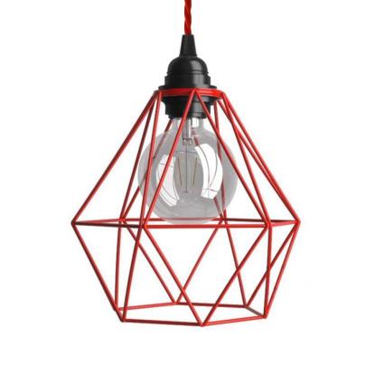 Creative Cables Textile Diamond Hanging Lamp 1 M With Light Bulb Vermelho