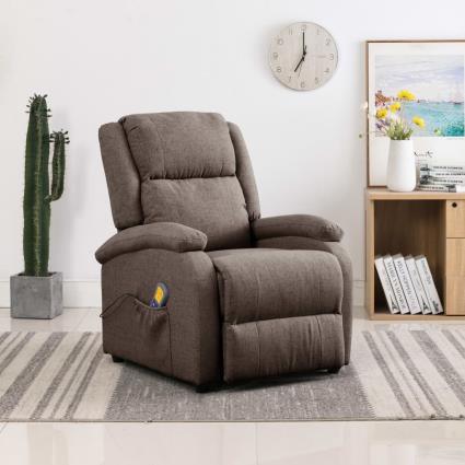vidaXL Poltrona massagens reclinável tecido cinza-acastanhado