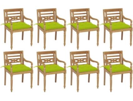 Conjunto 8 Cadeiras de Exterior VIDAXL c/Almofadas 3073375 (55x51,5x84 cm - Madeira)