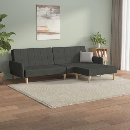 vidaXL Sofá-cama de 2 lugares com apoio de pés tecido cinzento-escuro