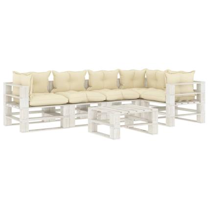 vidaXL 6 pcs conjunto lounge de jardim em paletes c/ almofadões creme