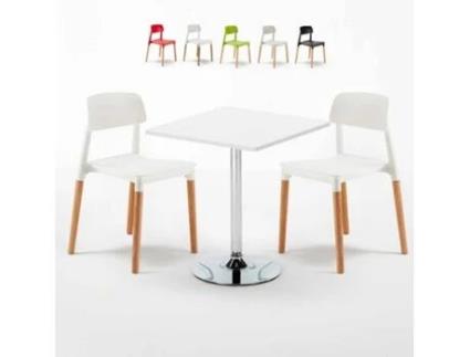 Mesa Quadrada com 2 Cadeiras AHD AMAZING HOME DESIGN Barcellona Cocktail (Branco - 70x70 cm)