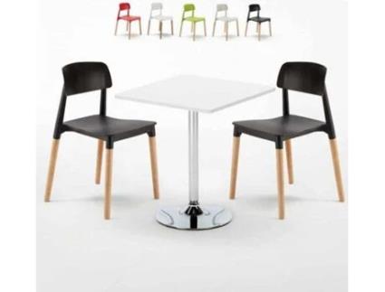 Mesa Quadrada com 2 Cadeiras AHD AMAZING HOME DESIGN Barcellona Cocktail (Branco e Preto - 70x70 cm)