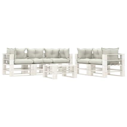 vidaXL 6 pcs conjunto lounge de jardim em paletes c/ almofadões bege