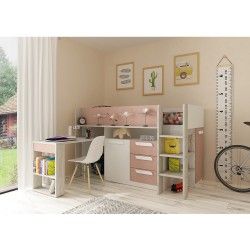 Cama Alta com Secretária e Arrumação DAISY L90 x P200 cm Rosa Antique e Branco