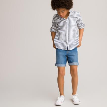 Collections Camisa com gola mao às riscas, mistura de linho, 3-12 anos