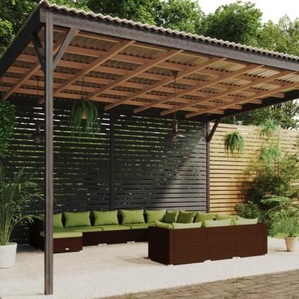 vidaXL 12 pcs conjunto lounge de jardim c/ almofadões vime PE castanho