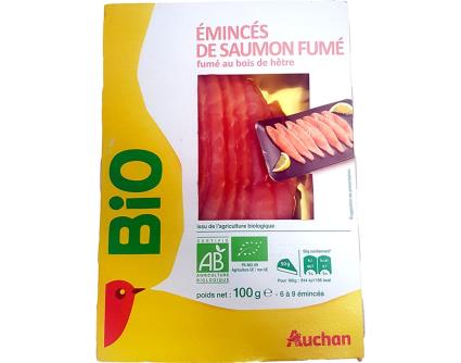 Salmão Auchan Fumado Bio Atlântico Fatias Grossas 100g