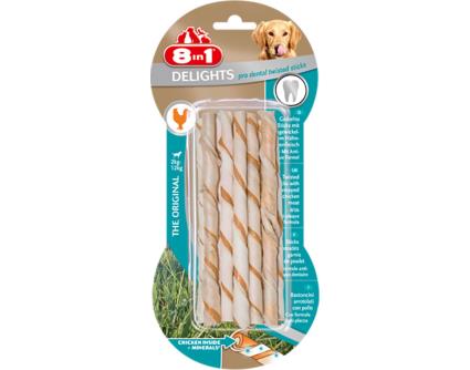 Snacks Para Cão 8in1 Delights Pro Dental Twisted Sticks Com Frango Pack 10 Unidades