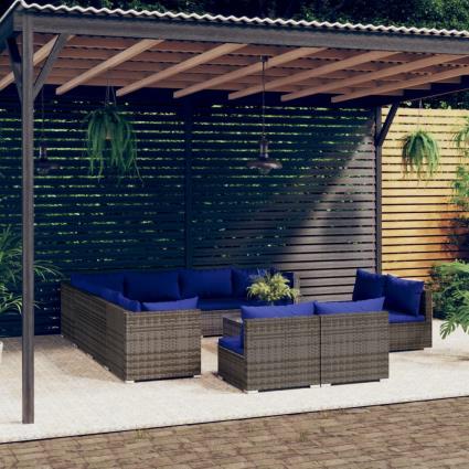 vidaXL 12 pcs conjunto lounge de jardim c/ almofadões vime PE cinzento