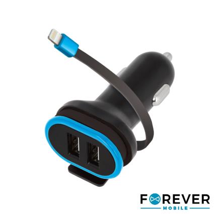 Adaptador Ficha Isqueiro 2xUSB E 1 Cabo Lightning 3A 