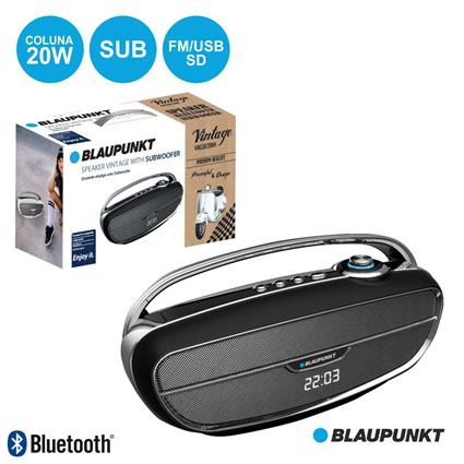 Coluna Bluetooth Vintage 20w C/ Sub Usb/Aux Preto 