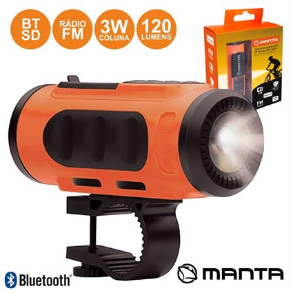 Lanterna Para Bicicleta Com Coluna Leitor Bt/Fm/Sd/Usb 