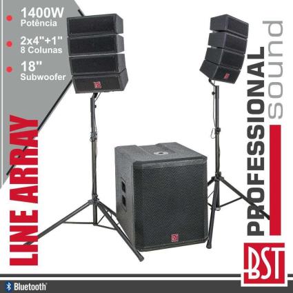 Sistema Line-Array Ativo 8 Colunas 2x4 + Sub 18 1400W 