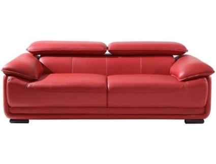 Sofá VENTE-UNIQUE.PT 3 lugares (Pele - Vermelho - 95x204x97 cm)