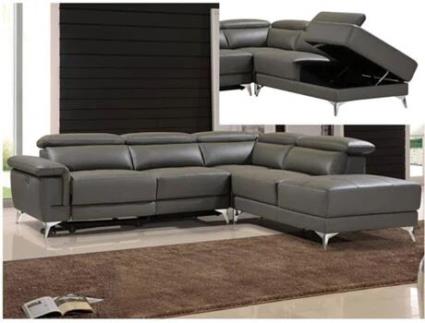Sofá LINEA SOFA Pascaline (Pele - Cinzento - 96x277x244 cm)