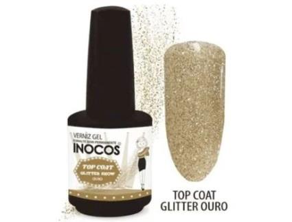 Verniz de Gel INOCOS Top Coat Glitter Ouro (15 ml)