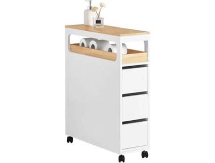 Armário de WC Estreitocom Prateleira Móvel de Nicho com 1 Bandeja de Retirar e 3 Gavetas Bzr54-W SOBUY (Branco-65x23x82cm)