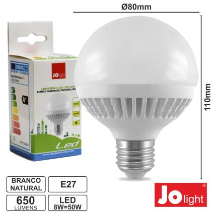 Lâmpada E27 8w=50w 230v Leds Globo Branco Natural 650lm
