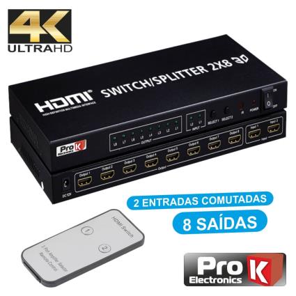Distribuidor Hdmi Amplificado 2 Entrada E 8 Saídas 4k 