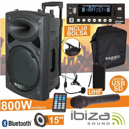 Coluna Amplificada 15 800w Usb/Bt/Sd/Bat 