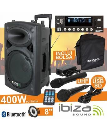 Coluna Amplificada 8 400w Usb/Bt/Sd/Bat Uhf Preta 