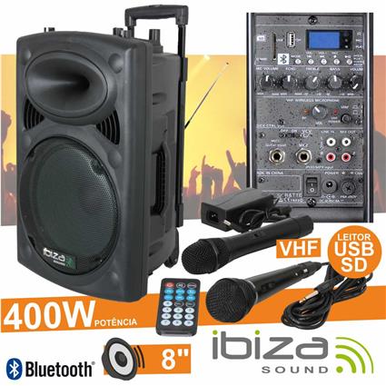 Coluna Amplificada 8 400w Usb/Bt/Sd/Bat Vhf Preta 