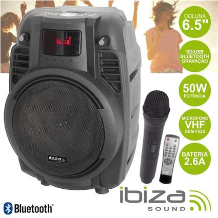 Coluna Amplificada 6.5 50w Mic./Comando/Usb/Bt/Sd/Bat Ibiza