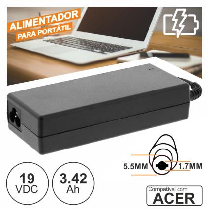 Alimentador P/ Acer 19v 3.42a 65w 5.5x1.7mm