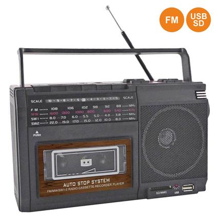 Rádio Portátil Am/Fm 8w Cassete/Usb/Sd Retro