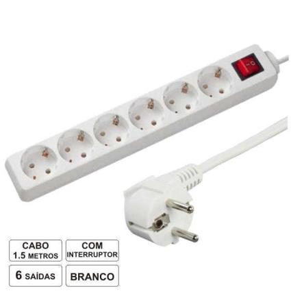 Tomada Elétrica C/ 6 Saídas Interruptor 1.5m