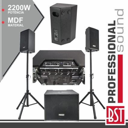 Conjunto Som Bi-Amplificado Pro 2.1 2200wmáx Mdf 