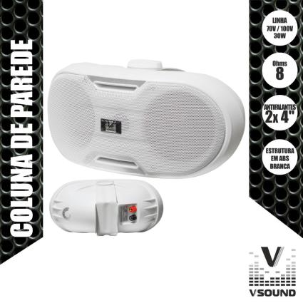 Coluna De Parede P/ 100V 8 Ohms 2x4 30W Branca 