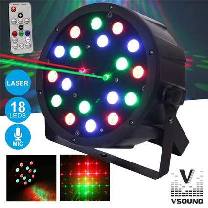 Projetor De Luz C/18 Leds 1w Rgb Com Laser Dmx Mic 