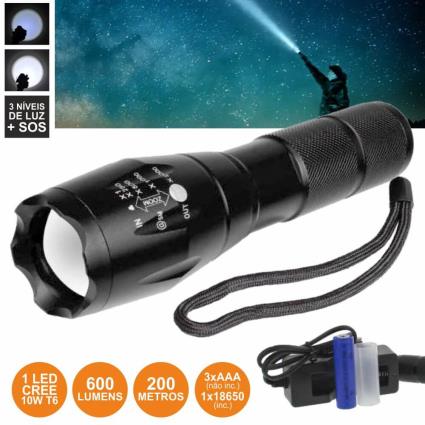 Lanterna Com 1 Led Xpe 10w 5 Níveis Luz Zoom 600lm 