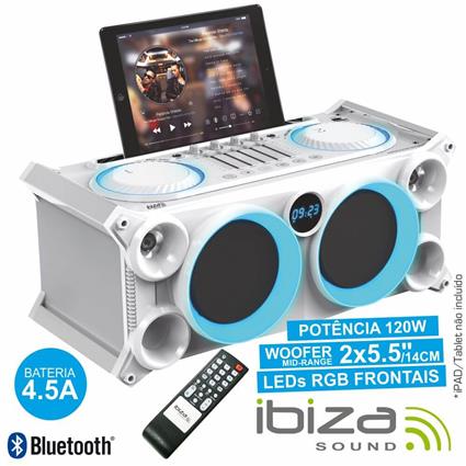 Sistema De Som Portatil Branco 120w Usb/Bt/Fm 