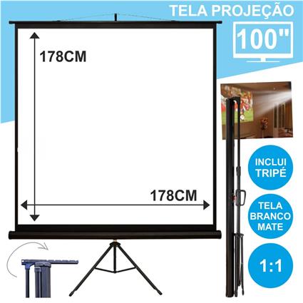 Tela Projeção Com Suporte Tripé 100 178x178cm 1:1