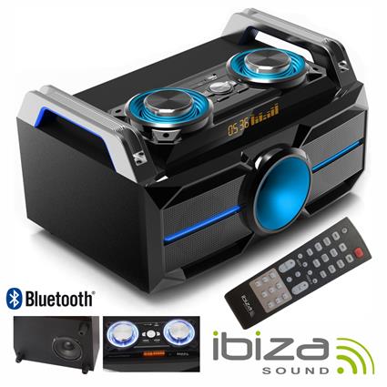 Sistema De Som Portátil 100w Usb/Bt/Fm/Rec Leds Ibiza