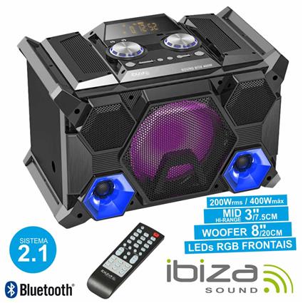 Sistema Som Portátil 400wmáx Usb/Bt/Fm/Rec Leds 