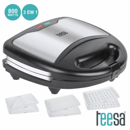 Máquina Waffles 3em1 Anti-Aderente 800w 3x2 Placas 