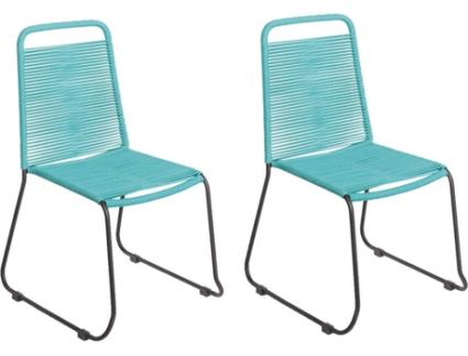Conjunto de 2 Cadeiras de Jardim Antea Empilháveis Ergonómicas  (Turquesa - Corda)