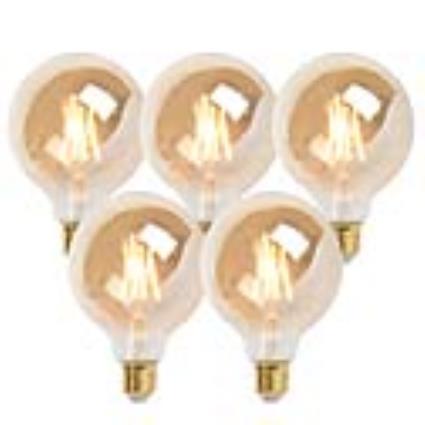 Conjunto de 5 lâmpadas de filamento LED reguláveis E27 9,5 cm 5W 360 lúmen 2200K