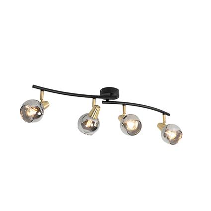 Barra de focos Art Déco preto/ouro vidro fumê 4-luzes - VIDRO
