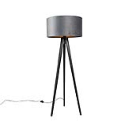 Candeeiro de pé tripé preto com abajur cinza 50 cm - Tripod Classic