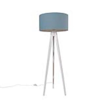 Candeeiro de pé tripé branco com abajur azul claro 50 cm - Tripod Classic