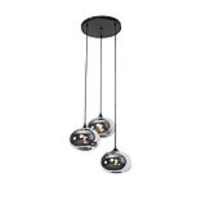 Candeeiro suspenso Art Déco preto 3 luzes vidro fumê - BUSA
