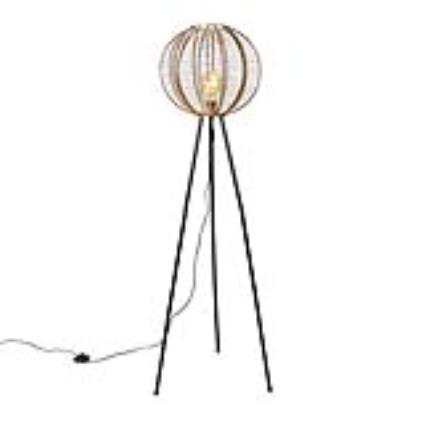 Industriële tripod vloerlamp brons met zwart - Dong