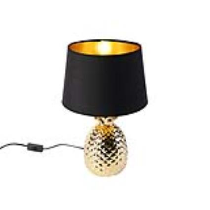 Candeeiro de mesa Art Déco dourado com sombra ouro preto - Pina