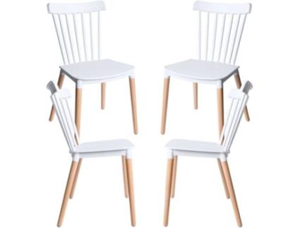 Pack 4 Cadeiras  Leka (Branco - 44 x 82 x 54 cm - Polipropileno - Madeira)